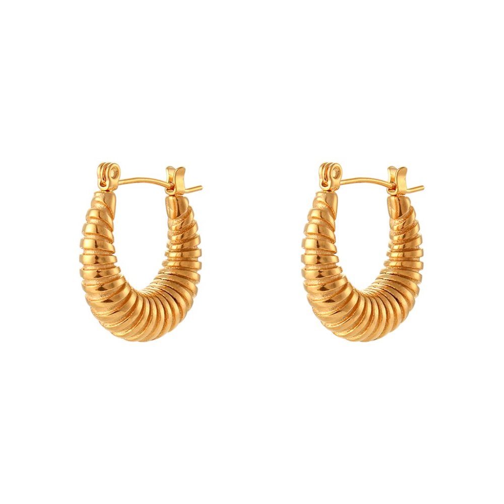 Thin Classic Huggie Croissant Hoop Earrings 18K Gold Plated Stainless Steel - Picture 10 of 10